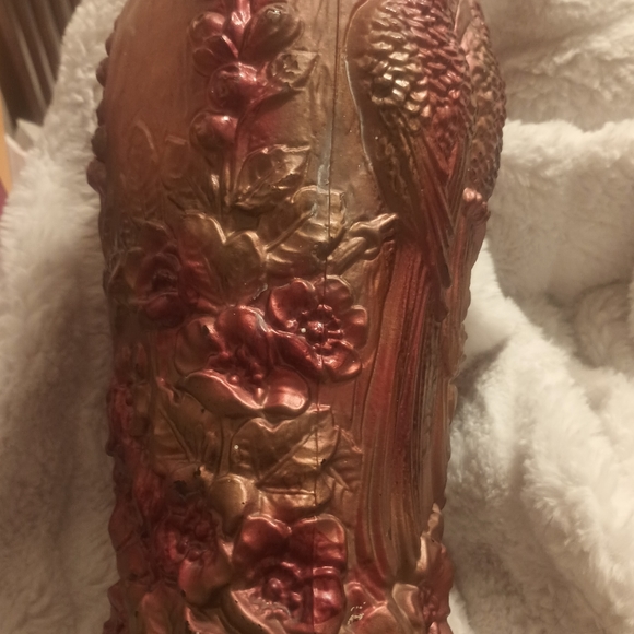 HP 9/9! Antique Victorian Large Goofus Glass Vase Two Birds Floral Background - Picture 7 of 15